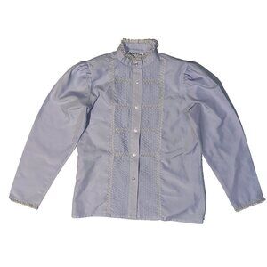 Vintage 70s Lucky Winner Lilac Purple Lace Ruffled Blouse - L